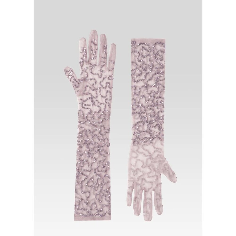 retrofete Poppy Gloves in Mink Grey One Size New Womens Sequin Elbow - Picture 7 of 7